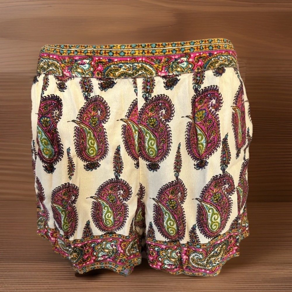 Anthropologie Cream Paisley High Waist Shorts